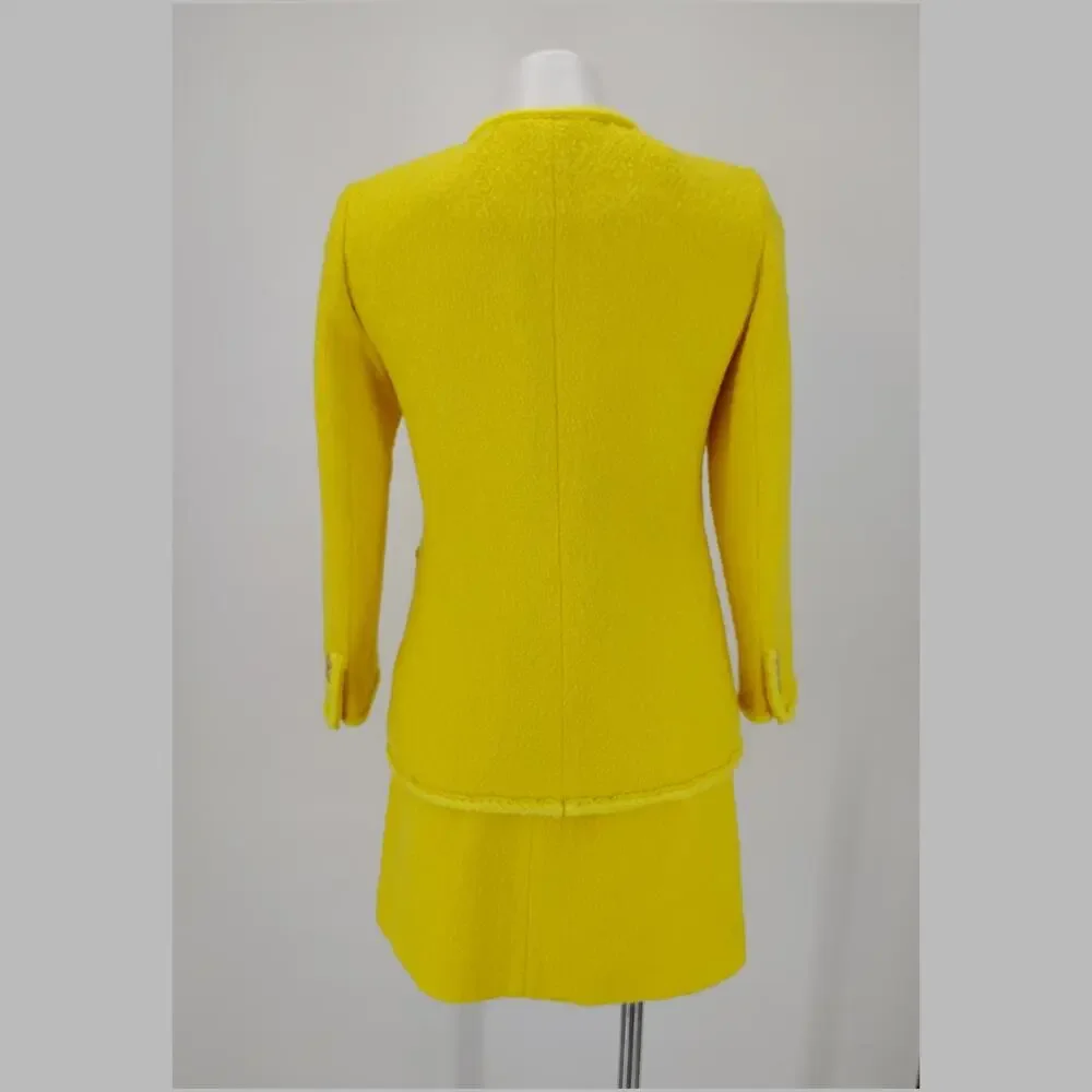 J.Crew Yellow Bouclé Long Lady Jacket & Mini Skirt Wool Blend Suit Set Size 4